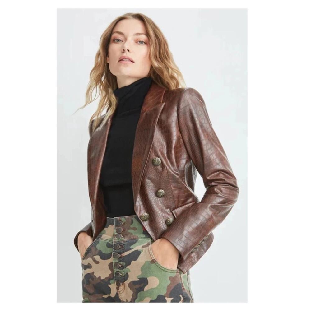 NEW Veronica Beard Cooke Vegan-Leather Dickey Jacket Size 0